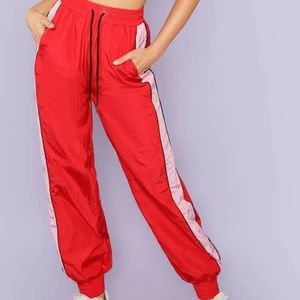 Contrast Tape Knot Waist Pants Red